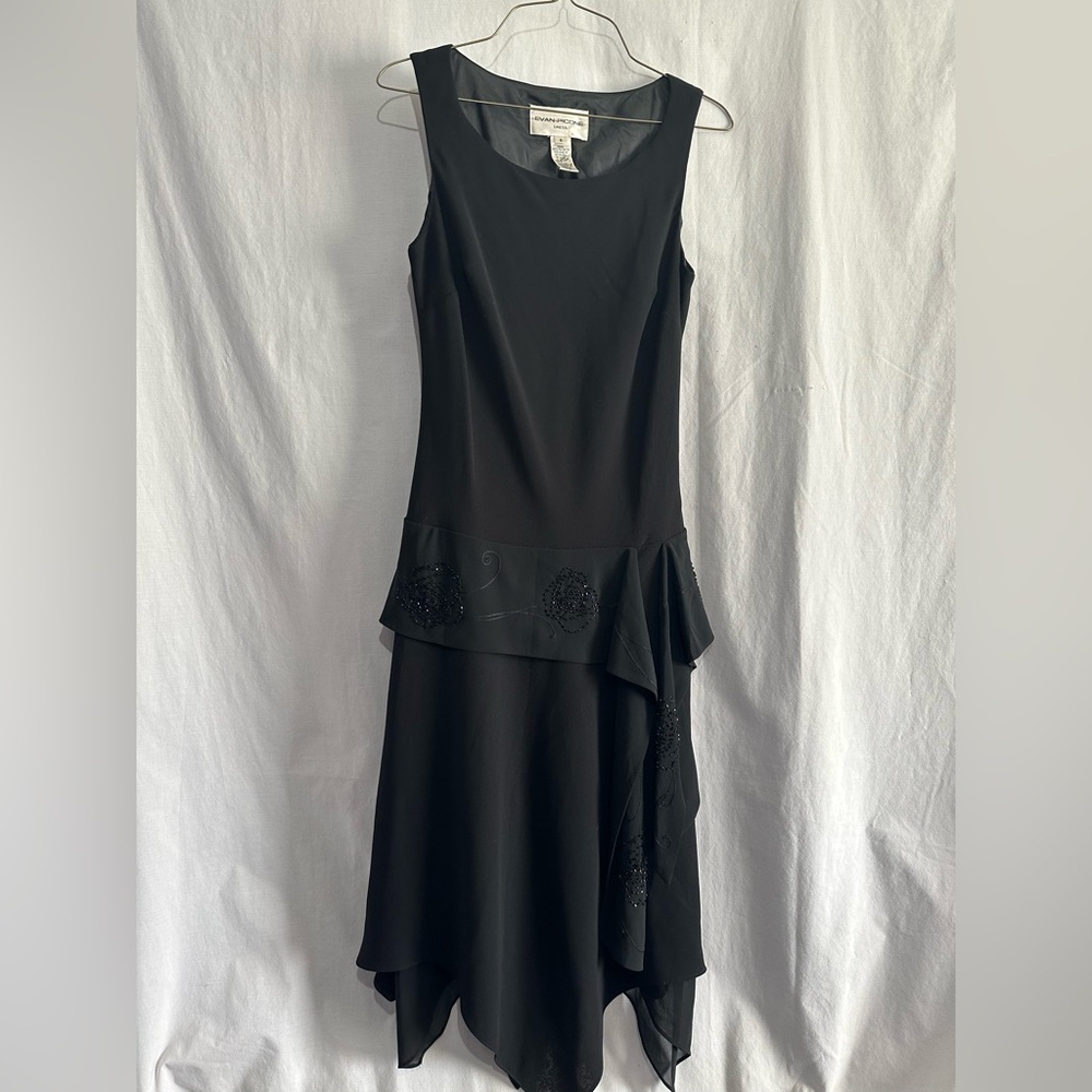 Evan Picone Elegant Black Sleeveless Beaded Chiffon Dress | Size 6
